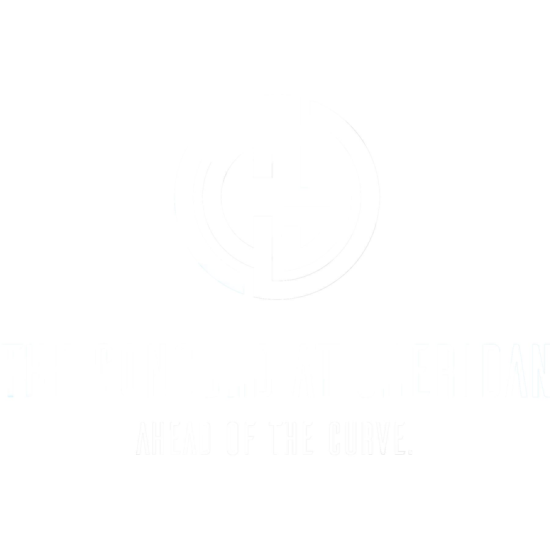 A black and white image with a logo and text that reads "The Concord at Sheridan Ahead of the Curve.".